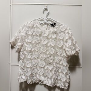 Lord & Taylor White Textured Floral Blouse